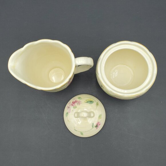 Pfaltzgraff Silk Rose Creamer and Sugar Bowl with Lid Pink Red Floral Flowers - Picture 2 of 6